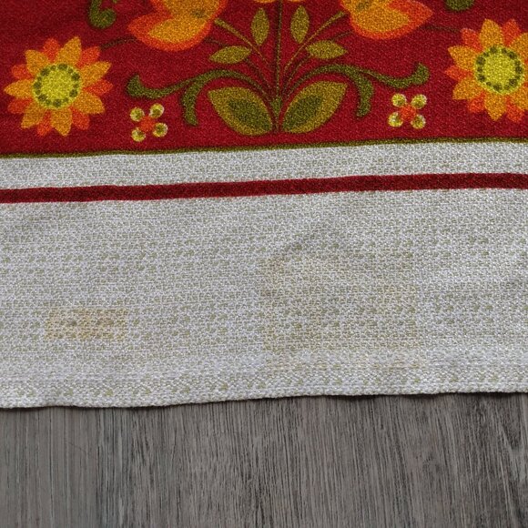 Vintage Scandinavian Tablecloth Tulip Flowers Sunflowers Burgundy Orange Rayon - Picture 12 of 12